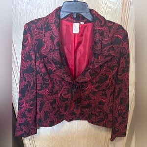 Red and Black Floral Paisley Blazer with‎ Ruffles